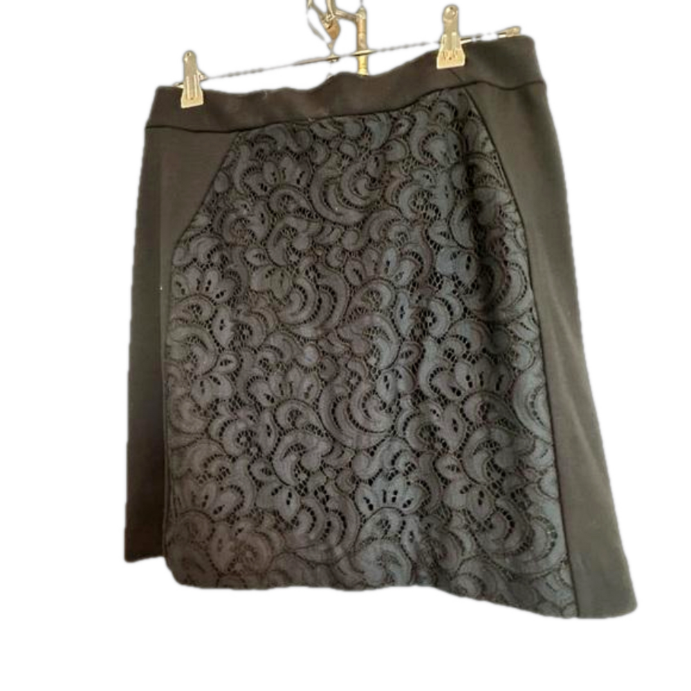 Ann Taylor LOFT Black and Navy Lace Panel Mini Skirt | S